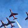 Red Arrows taken during the Weymouth Carnival from the Nothe Pier where they fly directly overhead.